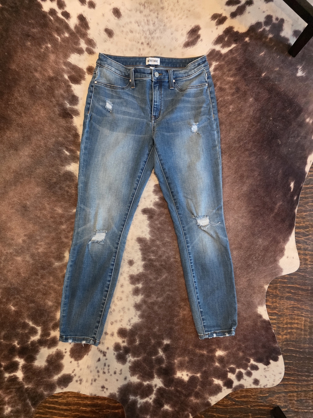 Meritage Size 30 Distressed Skinny Jeans Medium Wash Stretch Denim
